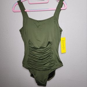 Army green one-piece swimsuit, size 10
